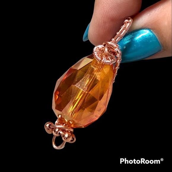 💎Crystal bead pendant wire wrapped-orange and pink-copper - Picture 4 of 14